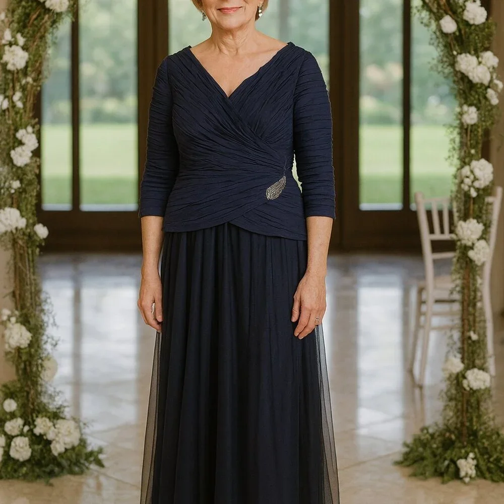 Alex Evenings Crinkle Taffeta Mock Dress Gown Navy Midnight NWOT Size 10 - Picture 10 of 10